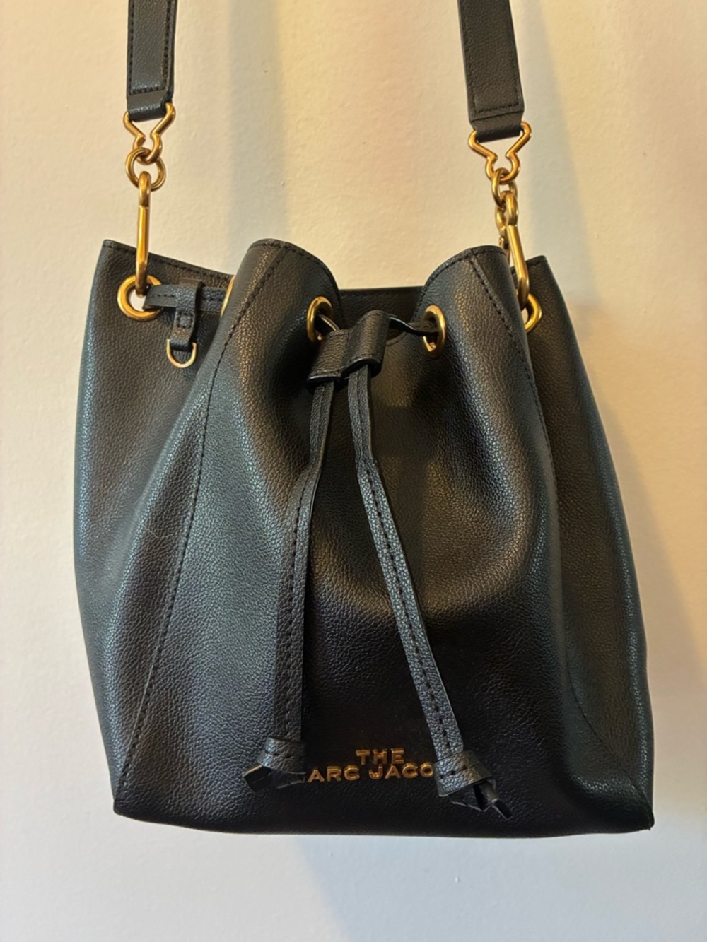 Marc Jacobs Black Pebbled Leather Drawstring Bucket Bag